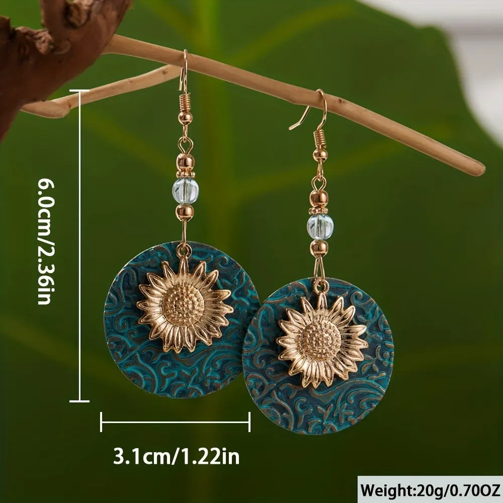 Boho Sunflower Earrings Creative Fashion Vintage Engagement Wedding Drop Earrings Female Jewelry tribal jewelry