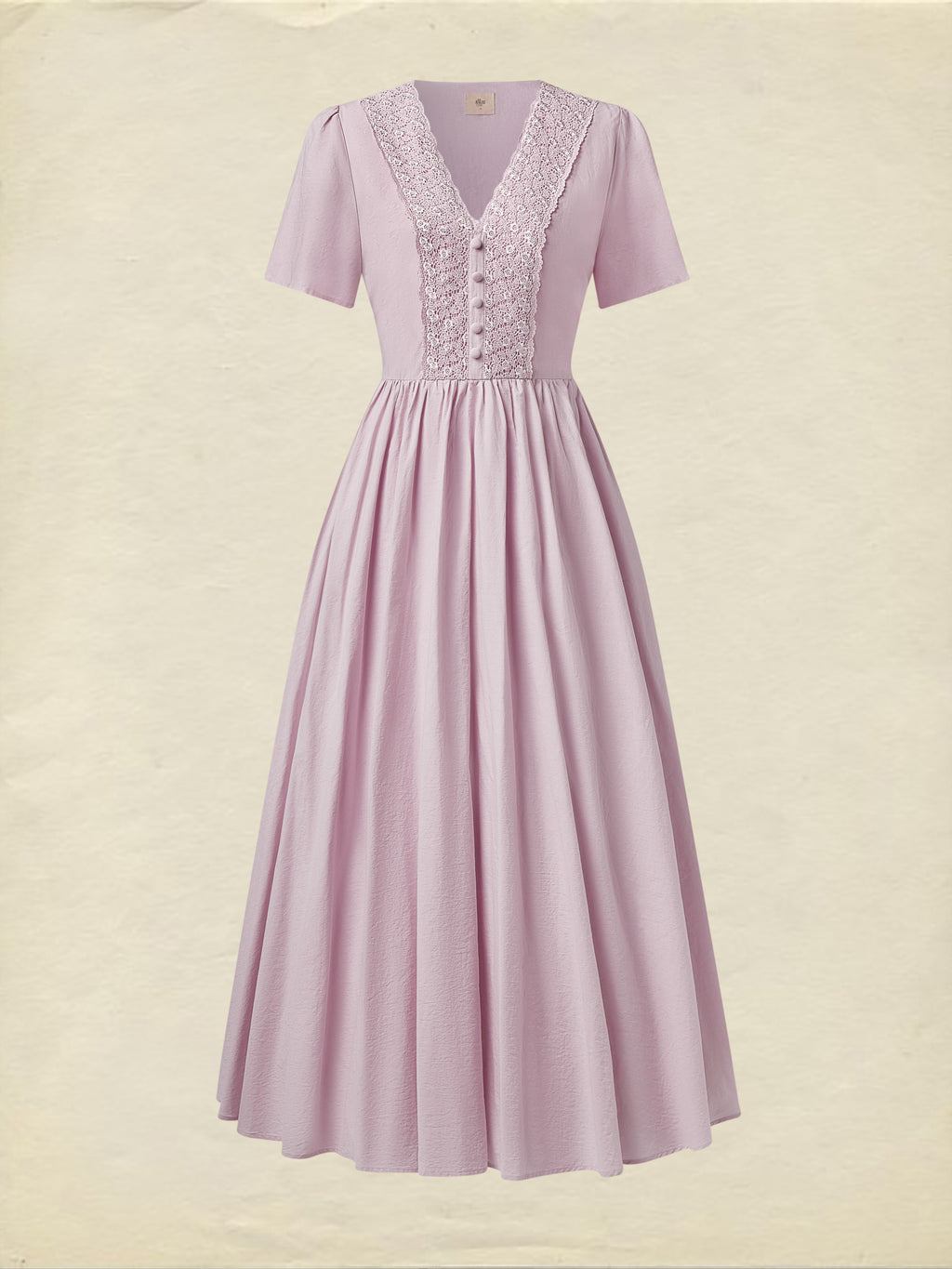 Cotton Maxi Dress, Short Sleeve, V neck, Plain, Vintage, Purple