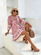 Vacation Dress Printed Shirt Casual Bohemian Vacation V-Neck Dress