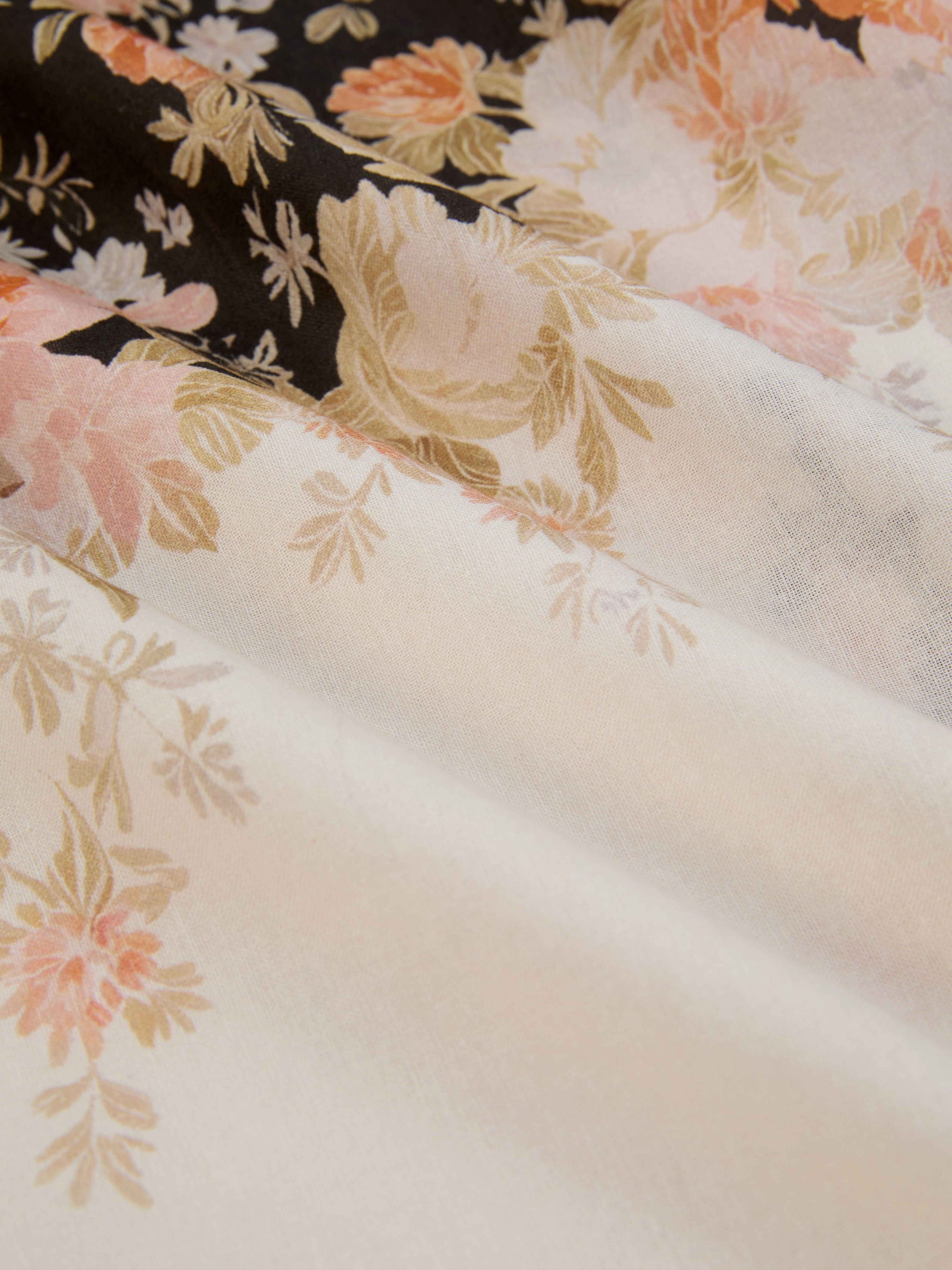 Midi Cotton Dress, Sleeveless, Sweetheart Neck, Floral, Suspenders, Vacation, Vintage, Apricot