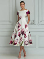 Elegant Floral Print Midi Tea Dress