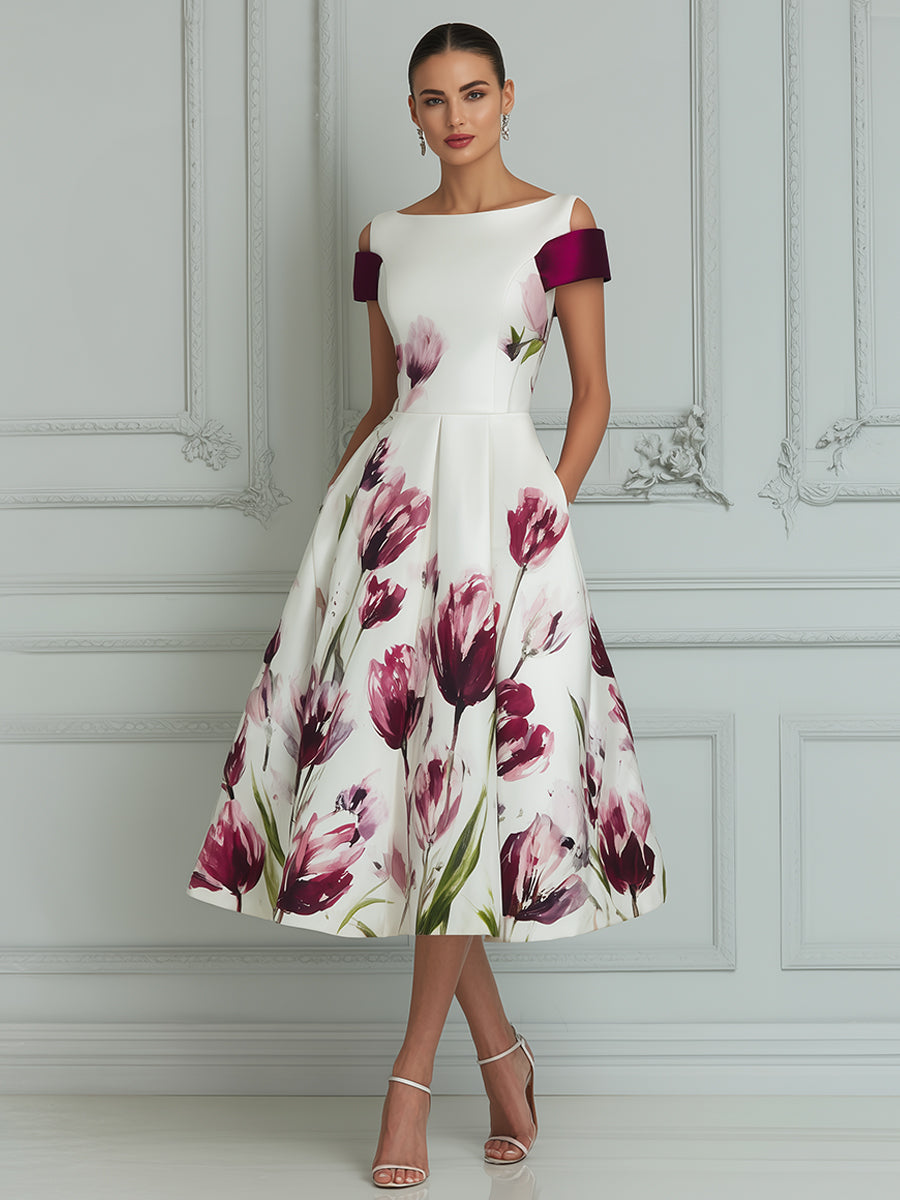 Elegant Floral Print Midi Tea Dress