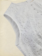 Midi Cotton Dress, Sleeveless, Round Neck, Plain, Lace, Vintage, White