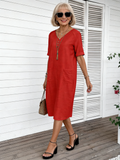 Cotton and Linen Summer V-neck Loose and Comfortable Holiday Dress
