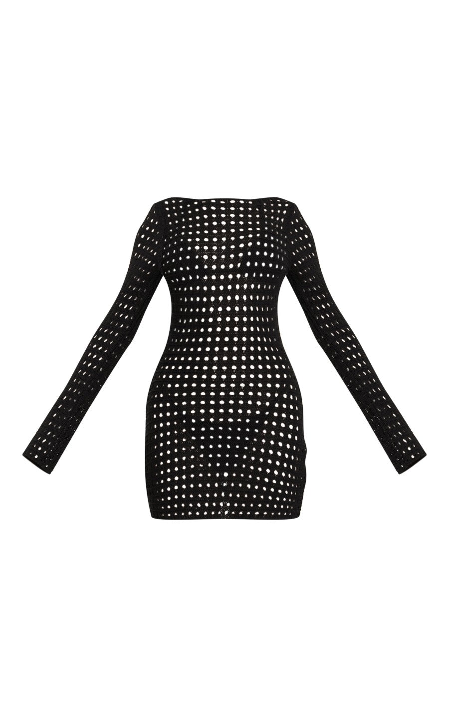 Black Crochet Long Sleeve Mini Beach Dress