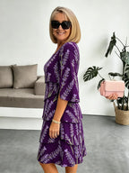 Lavender Chiffon Vacation Prints Color Round Neck Cake Skirt Splicing Dress Mid-length
