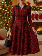 Elegant Long Sleeve Plaid Dress - Perfect Blend Of Classic And Contemporary