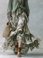 Bohemian Tie-Dye Ruffle Blouse & Flowing Maxi Skirt Set
