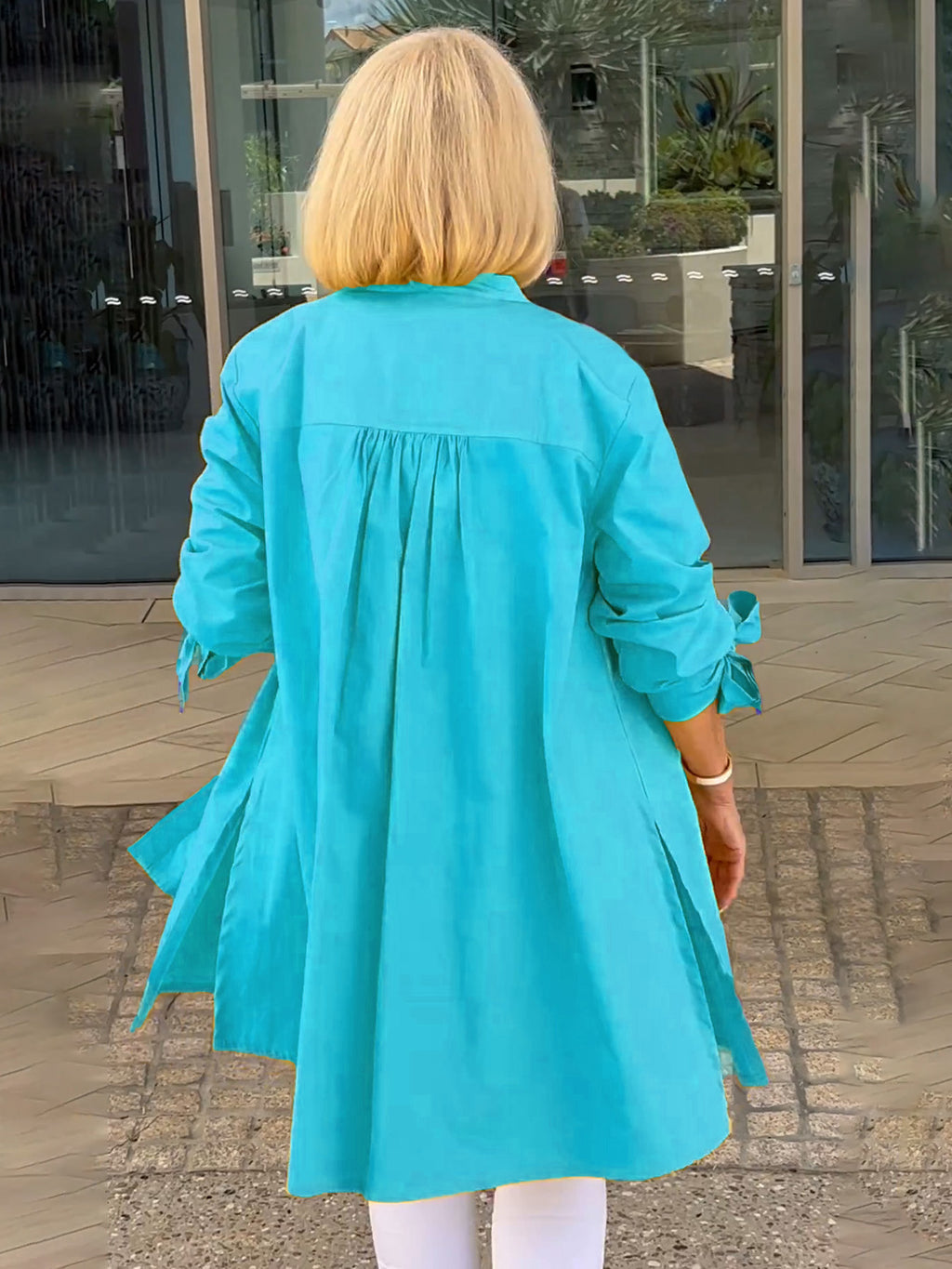 Solid Color Long Cotton Shirt Jackets Women Swing Jacket Shap Flattering Gathered Yolk At The Back