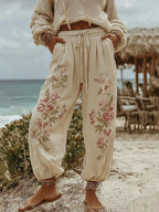 Women's Vintage Embroidery Floral Art Casual Sweatpants
