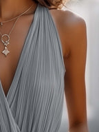 Pleated Chiffon Crossover V-Neck Sleeveless Tank Top