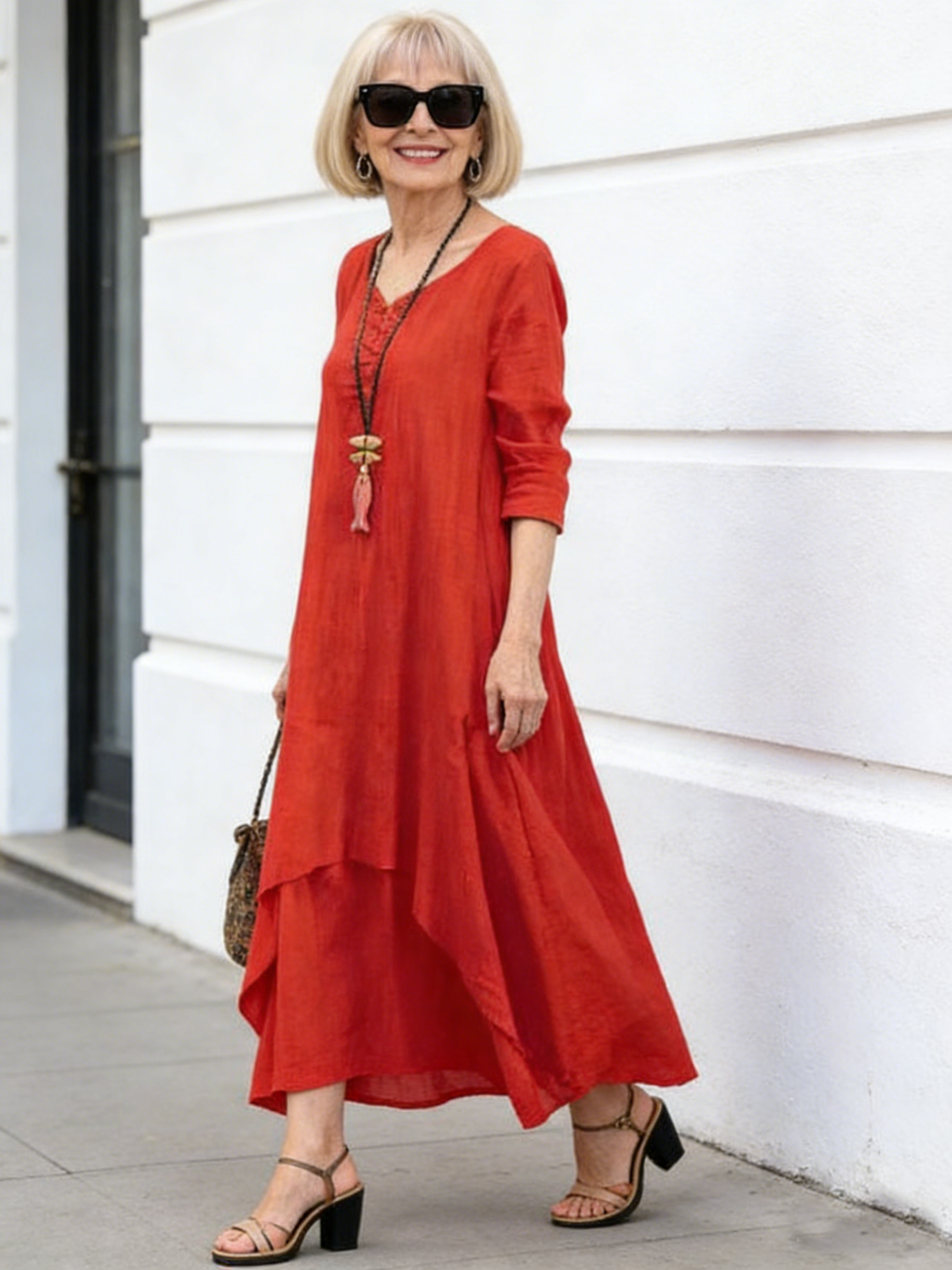 High-quality Fake Two-piece Long Dress Literary Pendulum Linen Dress Loose Long-sleeved Cotton and Linen
