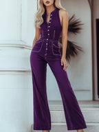 [24-hour shipping out]Mysterious Vintage Purple Denim Sleeveless Wide Leg Jumpsuit