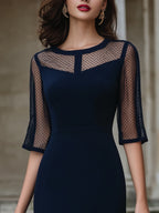 Mesh Panel Tailored Midi Dress