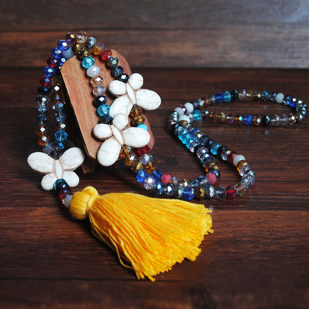 Color Crystal Necklace Female Long Sweater Chain Turquoise Butterfly Necklace Jewelry