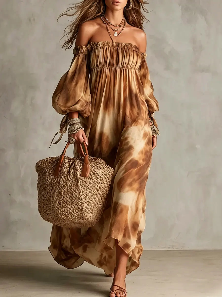 Women's Tie-dye Off-shoulder Vacation Maxi Dress
