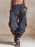 Lightweight Cargo Harem Pants With Drawstring Waist