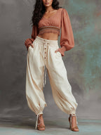 Casual Loose Fit Washed Denim Balloon Pants