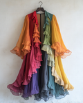 Color-Blocking Rainbow Ruffle Coat 3818