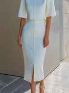 Short Sleeve Cropped Top And Pencil Midi Skirt Set