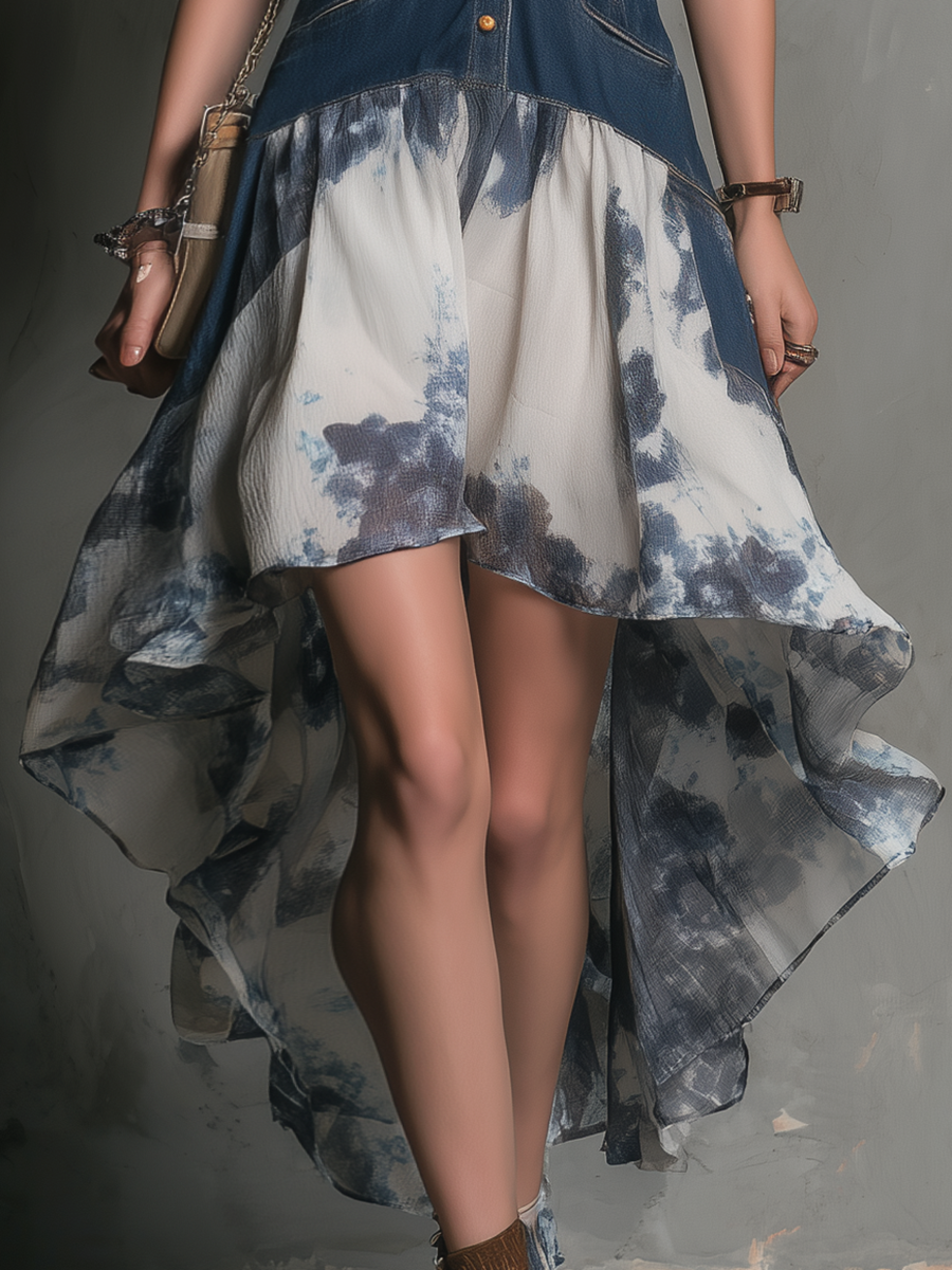 Fashionable Retro Collared Sleeveless Button-print Midi Dress