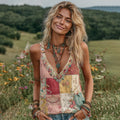 Vintage Floral Patch Art Linen Tank Top
