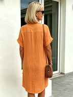 Solid Color Shirt Dress Simple, Made of Breathable, Featuring a Lapel Collar and Orderly Button Arrangement That Adds a Vintage Charm
