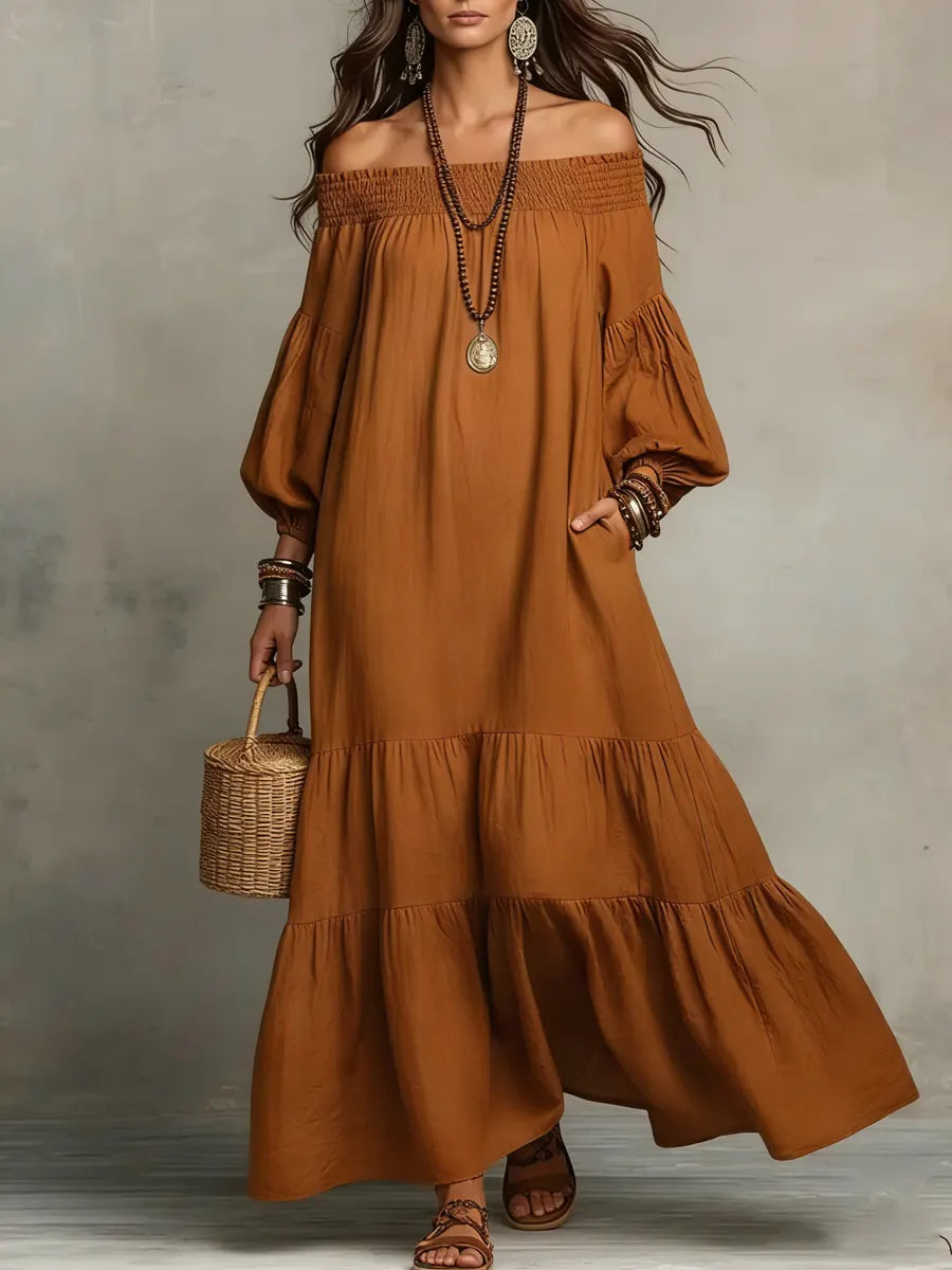 Women's Minimalist Cotton-linen Off-shoulder Loose Dress