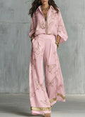Casual Elegant Gold Butterfly Print Loose Two-piece Set