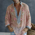 Men's Vintage Spring Floral Embroidered Art Print Flowy Linen Blend Casual Shirt