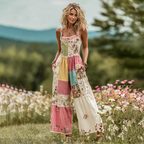 Women's Vintage Floral Art Patch Comfy Jumpsuit