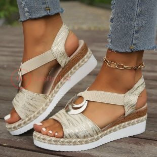 Sandals Metal Buckle Decorative Hemp Rope Wedge Heel Light Bottom Fish Mouth Sandals