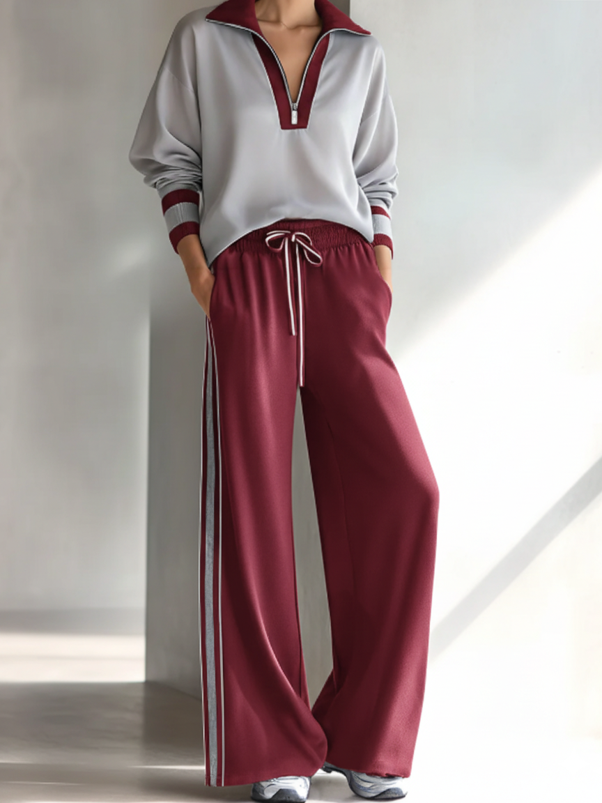 Casual Color-block Sweatshirt And Pants Two-piece Set