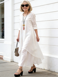 High-quality Fake Two-piece Long Dress Literary Pendulum Linen Dress Loose Long-sleeved Cotton and Linen