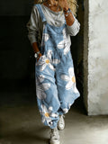 Women’s Flower Print Casual One Piece Denim Jumpsuit