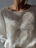 Classy Dandelion Embroidered Flowy Linen Tunic