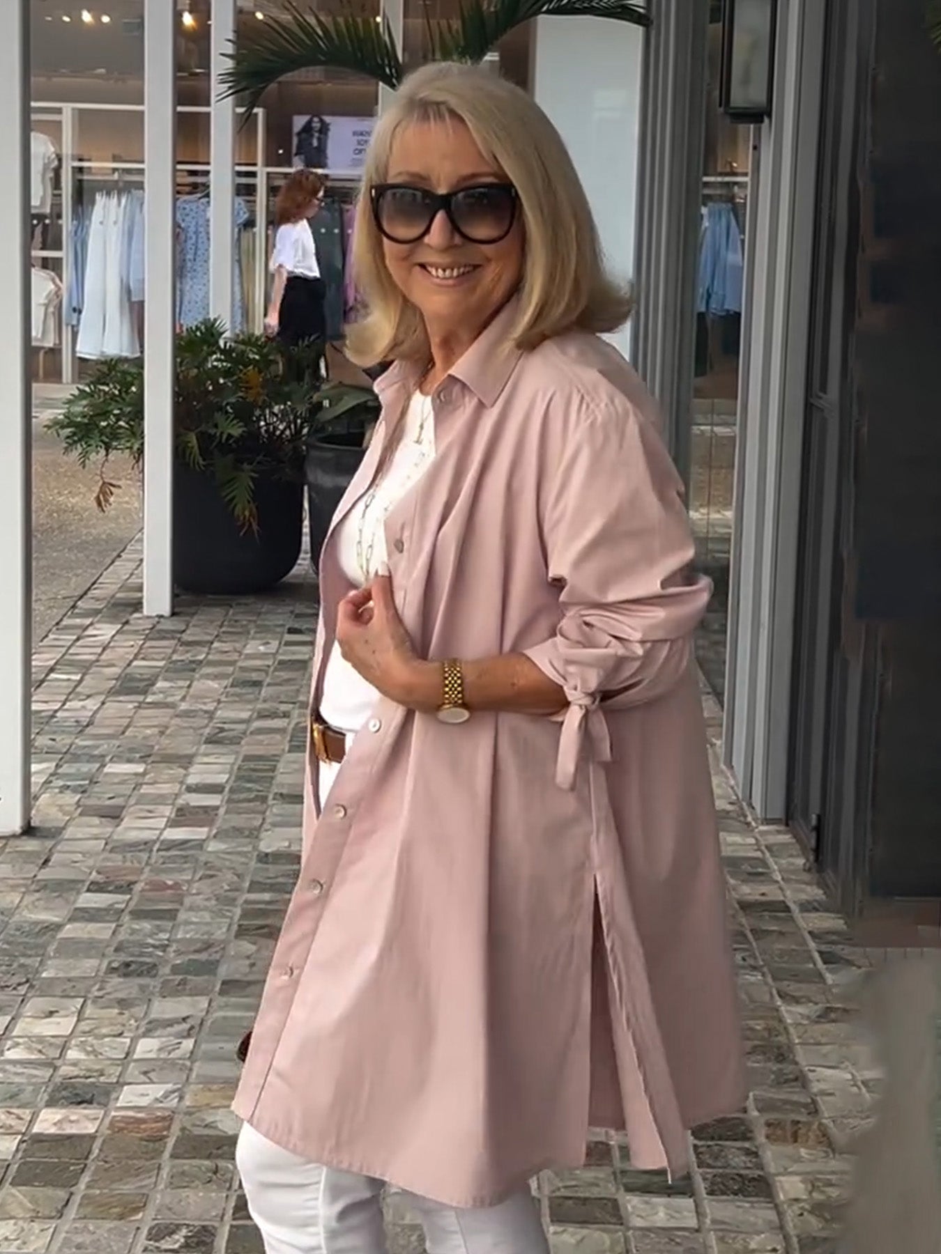 Stand Collar Long Cotton Shirt Jackets Women Swing Shap Flattering Gathered Yolk At The Back