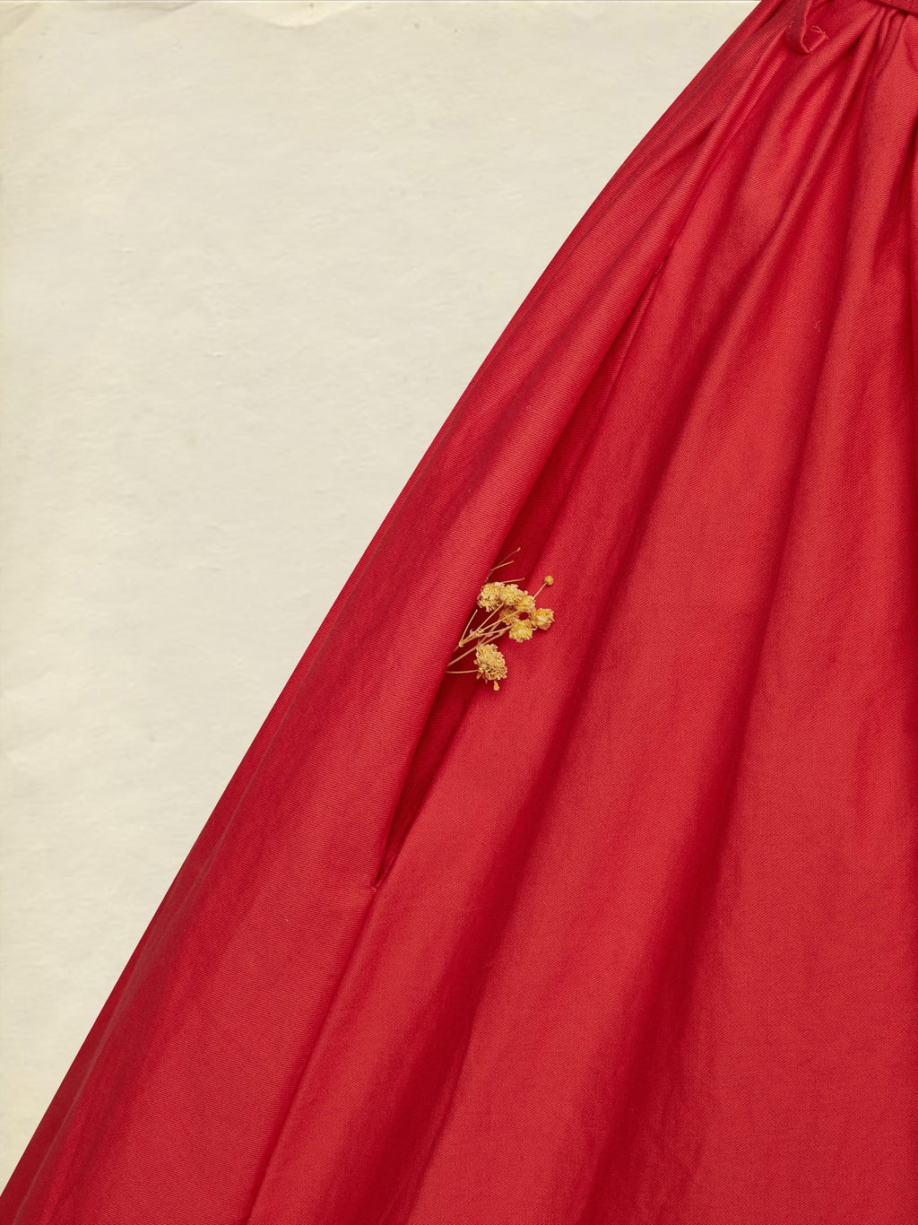 Cotton Maxi Dress, Plain, Pocket Stitching, Shawl Collar, Linen Blended, Belt, Vintage, Short Sleeves, Red