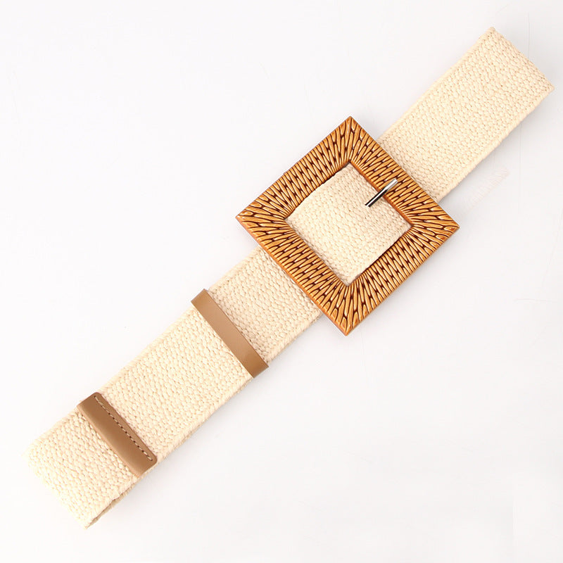 Woven Belt Wide Straw Waist Seal