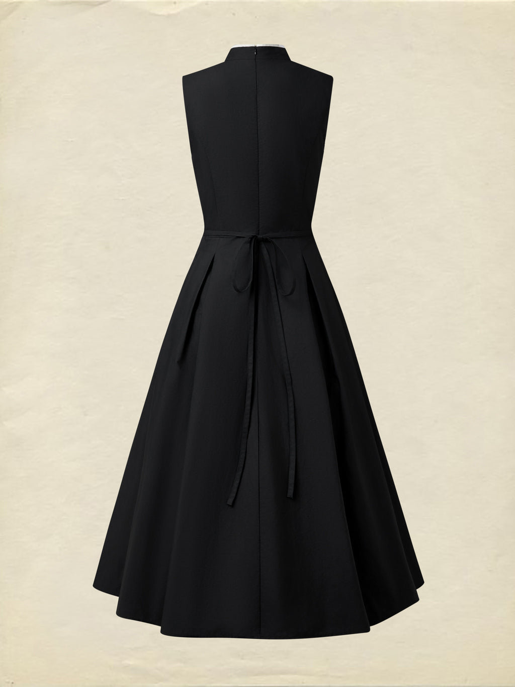 Midi Cotton Dress, Sleeveless, Plain, French Vintage, Black