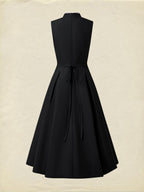 Midi Cotton Dress, Sleeveless, Plain, French Vintage, Black