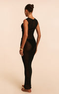 Black Filigree Knit Twist Front Maxi Beach Dress