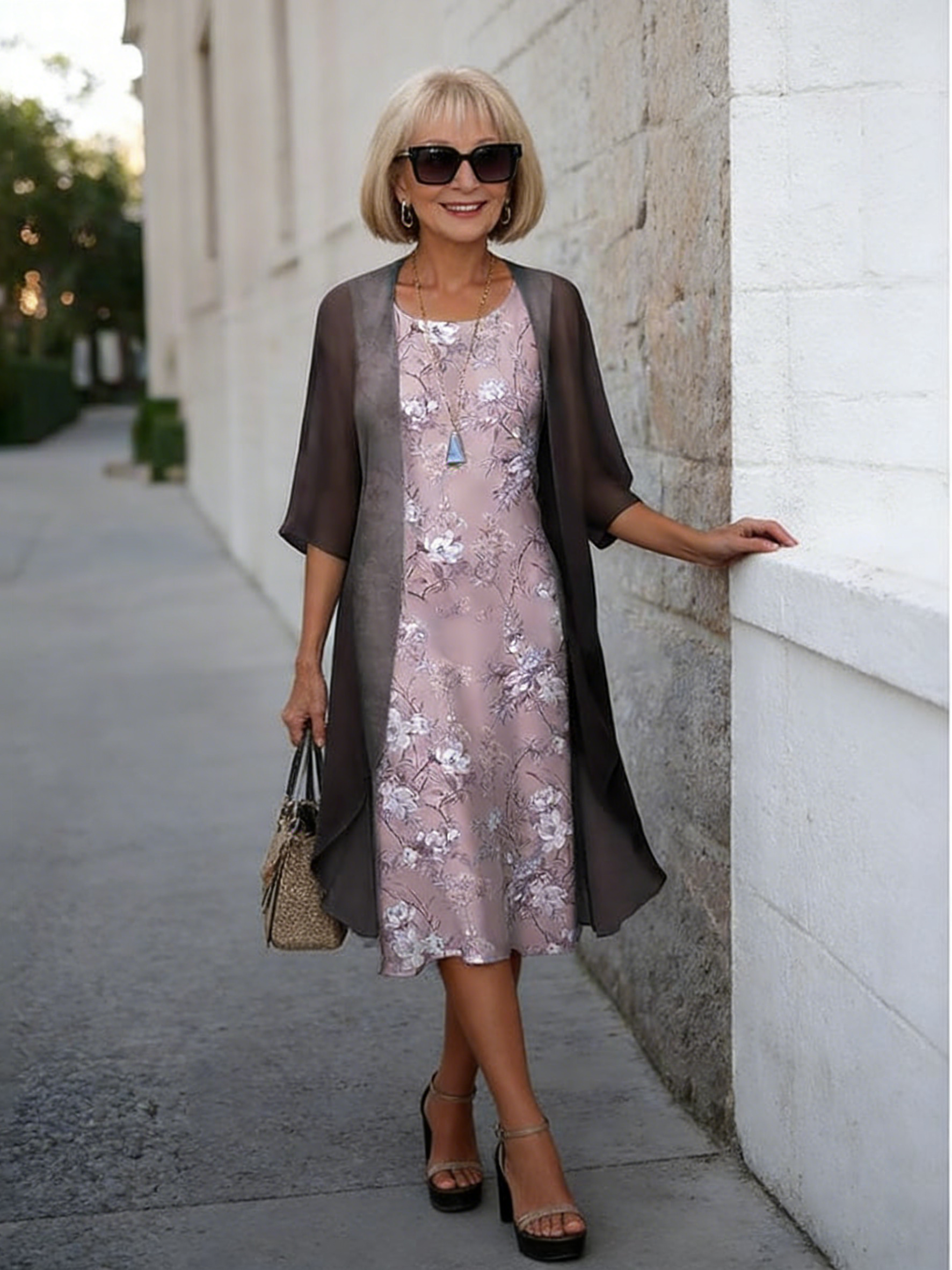 2Pcs Stylish and Elegant Chiffon Dress Two-piece Set