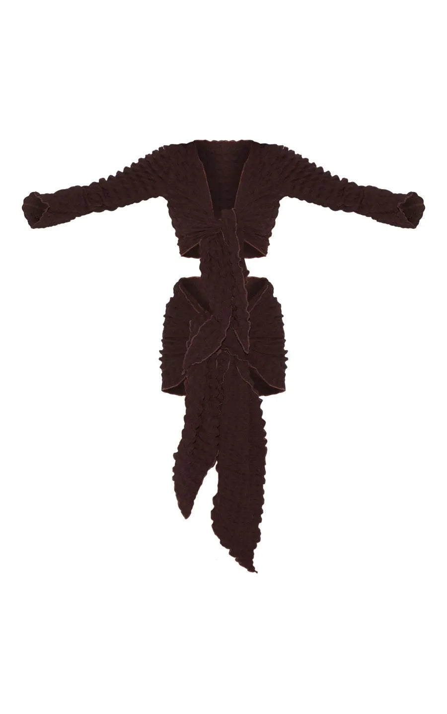 Chocolate Bubble Texture Tie Front Top And Sarong Beach Set