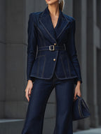 Tailored Dark Denim Blazer & Flare Pants Set
