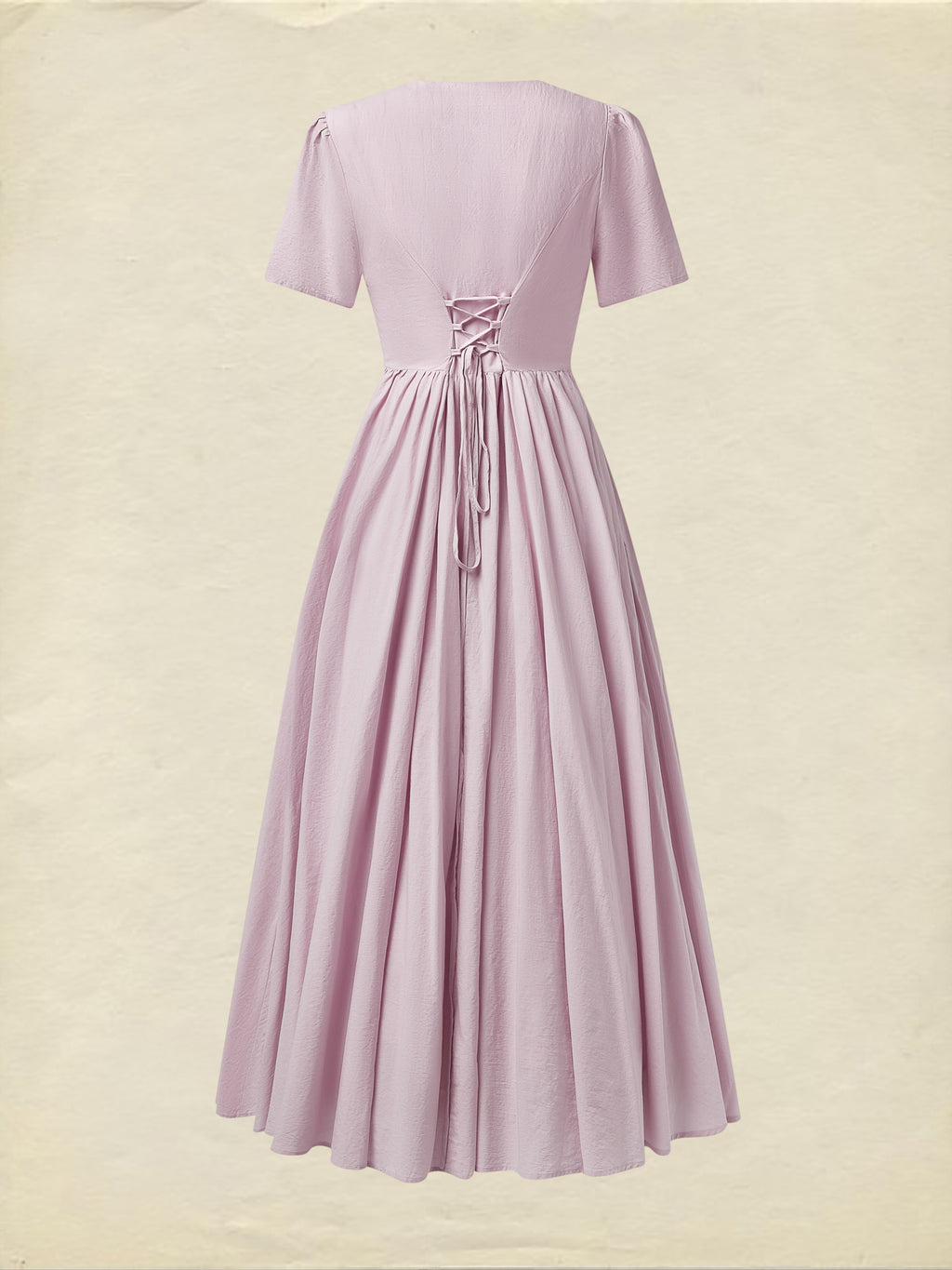 Cotton Maxi Dress, Short Sleeve, V neck, Plain, Vintage, Purple