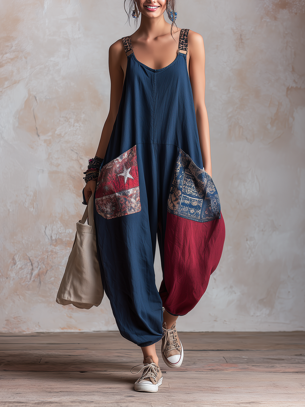 Patchwork Harem Jumpsuit | Effortless Boho Loungewear