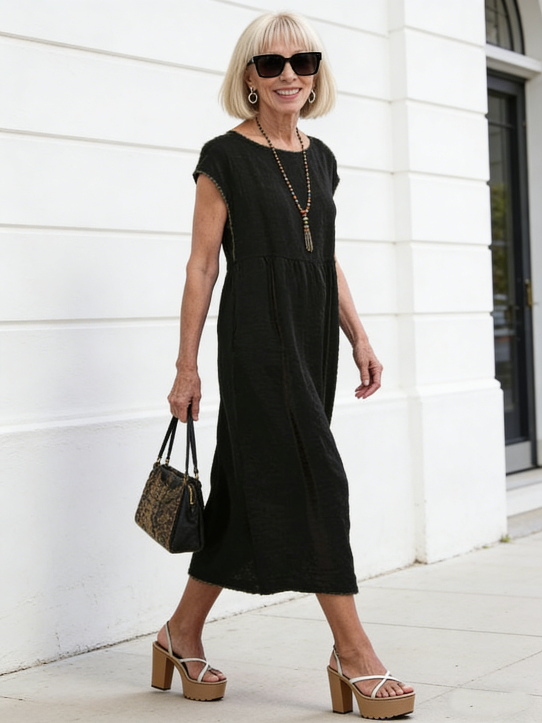 Solid Color Sleeveless Loose Cotton and Linen Pockets, Dress