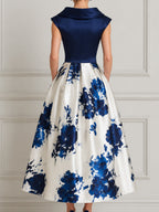 Elegant Floral Satin A-Line Midi Dress
