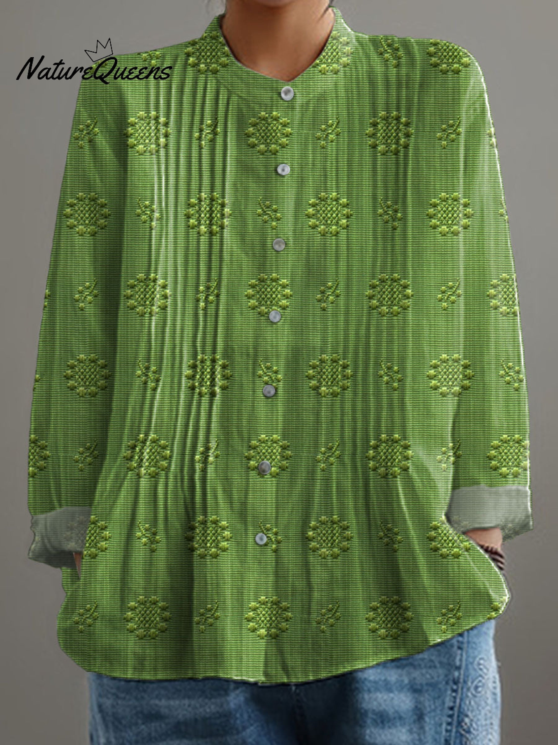 Women's Vintage Floral Art Print Casual Cotton And Linen Shirt